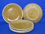 Set of 5 Hull Pottery Luncheon Plates in Butterscotch Pattern – 8 3/4” in diameter
