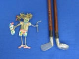 Golfer Pin by Ganz 3” long & 2 Golf Club Pencils