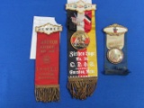 3 Antique Badges/Ribbons” Brotherhood of Railroad Trainsmen – O.D. H.S.