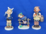 3 Hummel Figurines by Goebel – Boy with Toothache, Retreat to Safety, Girl w Basket