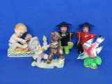 Lot of Ceramic Figurines – All made in Japan – Boy Hunting Bear, Boy & Puppy & more