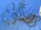 Lot of 2 Horse Bridles – Both have horse bits and are blue – one has Black Reins