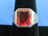 Vintage Sterling Silver Ring with Red Stone – Size 8.5 – Total weight is 6.4 grams