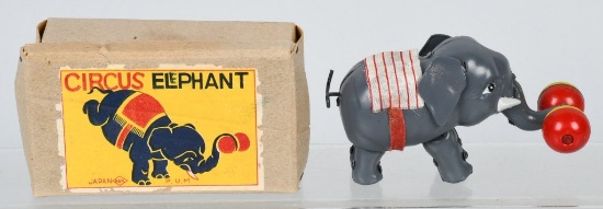 JAPAN 1930's TIN WINDUP CIRCUS ELEPHANT, BOXED