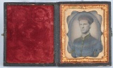 CIVIL WAR 1/9TH TINTYPE CAVALRY W UNUSUAL HEADGEAR