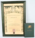 WWI 332ND INF. ITALIAN CERTIFICATE MEDAL & BOOK