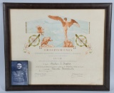 WWI US AIR SERVICE AERO CLUB OF ITALY CERTIFICATE