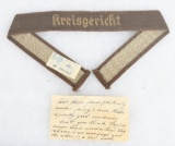 WWII NAZI GERMAN KREIS COURT STAFF CUFF TITLE