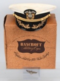 WWII US NAVY BACNROFT HAT IN BOX & 3