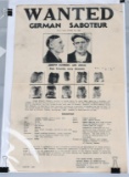 WWII FBI 1942 WANTED POSTER - GERMAN SABOTEUR