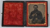 CIVIL WAR 1/9 TINTYPE ARMED UNION CAVALRY SOLDIER
