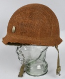 WWII MI FRONT SEAM HELMET WITH BURLAP COVER IDED