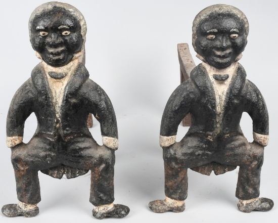 PAIR of CAST IRON BLACK MAN FIGURAL ANDIRONS