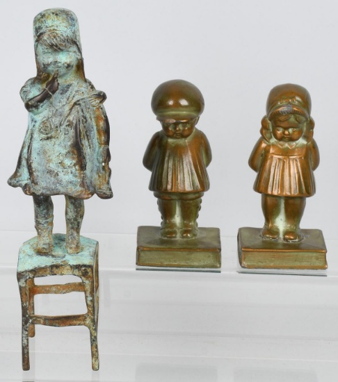 BRONZE GIRL on CHAIR & CAST METAL BOOKENDS