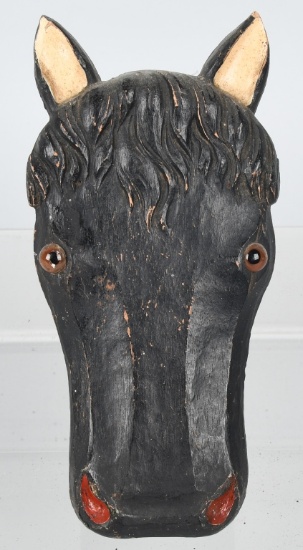 FOLK ART CARVED HORSE HEAD with GLASS EYES