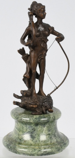 BRONZE DIANA VICTORIOUS ARCHER on BOAR