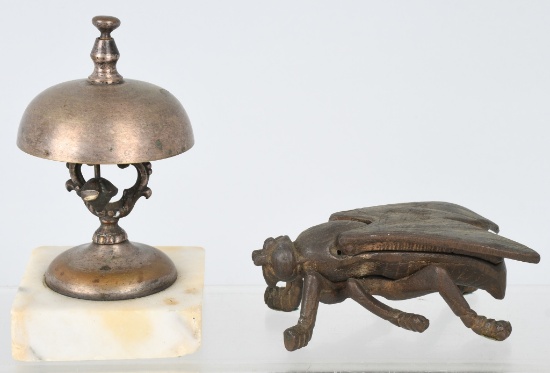 HOTEL DESK BELL & FIGURAL FLY MATCH SAFE