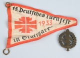 WWII NAZI GERMAN TURNFELT & STUTTGART FLAG & BADGE