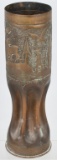 WWII 105MM TRENCH ART SHELL WITH HUNTING SCENE