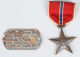 WWII U.S. ENGRAVED BRONZE STAR & DOG TAGS