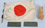 WWII JAPANESE SOUVENIR LOT - FLAG W/ KANJI ETC