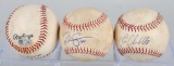 3 game used baseballs two signed. MLB auth.