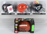 3- SIGNED MINI HELMETS & FOOTBALL w/ CERTS