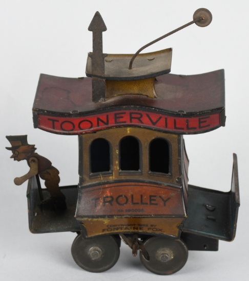 GERMAN 1922 NIFTY TIN windup TOONERVILLE TROLLEY