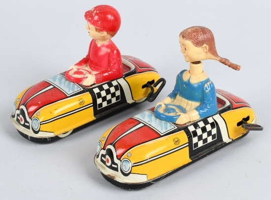 2- MARX Tin Windup DAN & DORA CARS