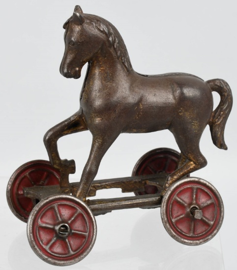 A.C. WILLIAMS HORSE on WHEELS cast iron BANK