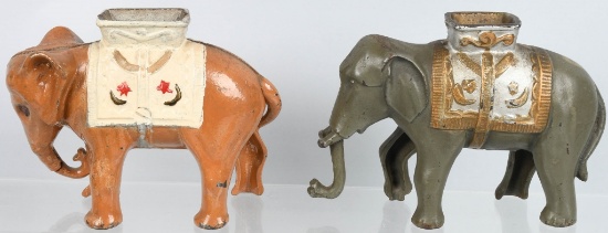 2-A.C. WILLIAMS ELEPHANT w/ HOWDAH cast iron BANKS