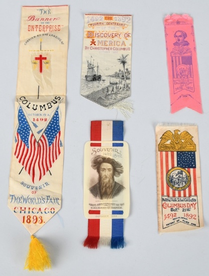 5- COLUMBIAN EXPOSITION SILK WOVEN RIBBONS