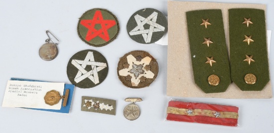 WWII JAPANESE LOT OF MEDALS, RANK INSIGNIA, PINS