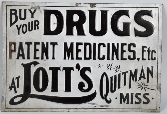 LOTT'S DRUGS EMBOSSED TIN SIGN