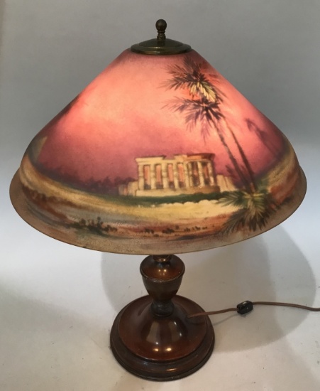 PAIRPOINT REVERSE PAINTED EGYPT TABLE LAMP