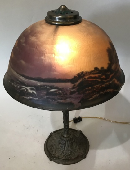 CHIPPED ICE REVERSE PAINTED COASTAL SCENE LAMP