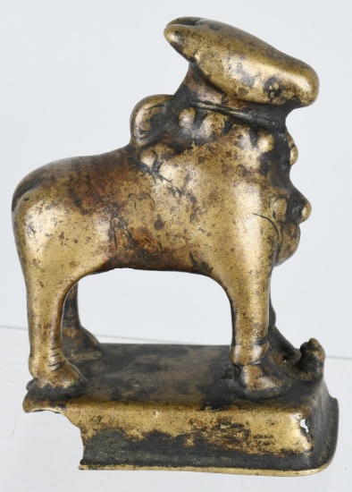 19th INDIAN YELLOW BRONZE BULL OF SHIVA STATUE