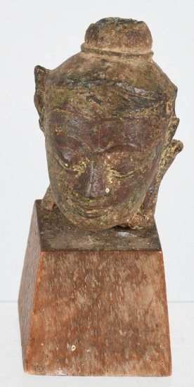 19th C THAI HEAD OF BUDDHA FIGURE ON BASE