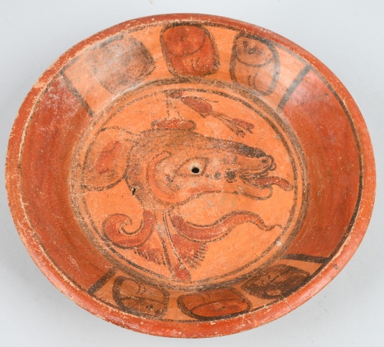 MAYA PRECOLOMBIAN PLATE WITH DEER HEAD