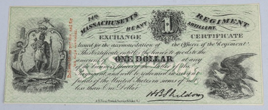 CIVIL WAR SUTLER’S 1.00 SCRIP 14th MASSACHUSETTS