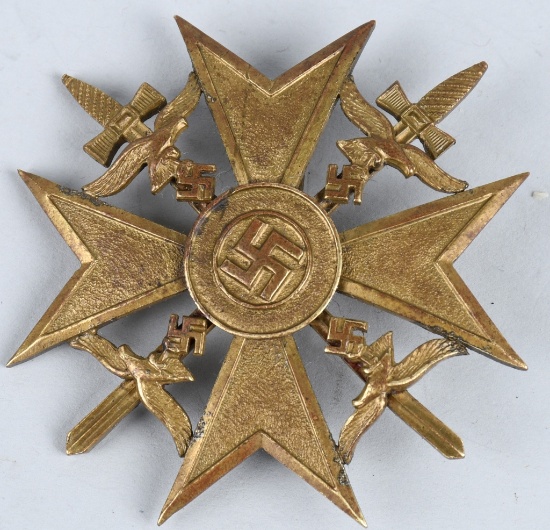 WWII NAZI GERMAN SPANISH CROSS IN GOLD WITH SWORDS