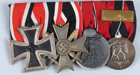 WWII NAZI GERMAN 4 PLACE MEDAL BAR w/ IRON CROSS