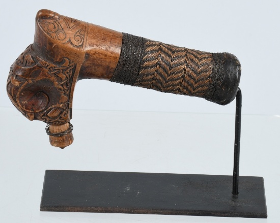 DAYAK BORNEO CARVED WOOD SWORD HANDLE ca 19th C