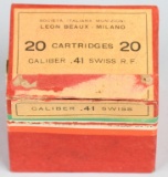 FULL BOX OF 20 SWISS .41 RIMFIRE AMMO (OPEN)