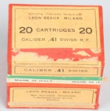 FULL SEALED BOX OF 20 SWISS .41 RIMFIRE AMMUNITION