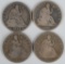 4- SEATED LIBERTY 90% SILVER HALF DOLLARS