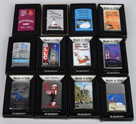 12- ZIPPO GREAT LAKES LIGHTER CLUB LIGHTERS