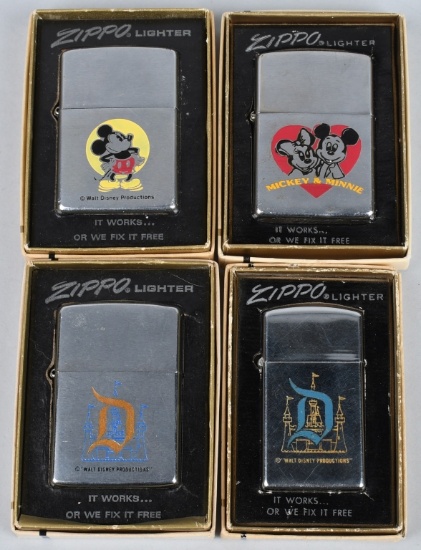 4- ZIPPO DISNEY WORLD & MICKEY MOUSE LIGHTERS