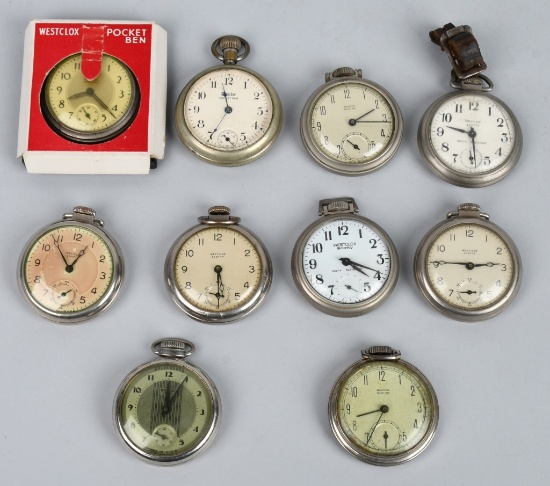 10- VINTAGE WESTCLOX POCKET WATCHES
