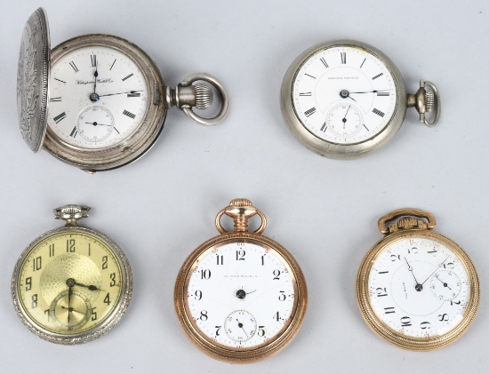 5- HAMPDEN and ILLINOIS POCKET WATCHES 18-S
